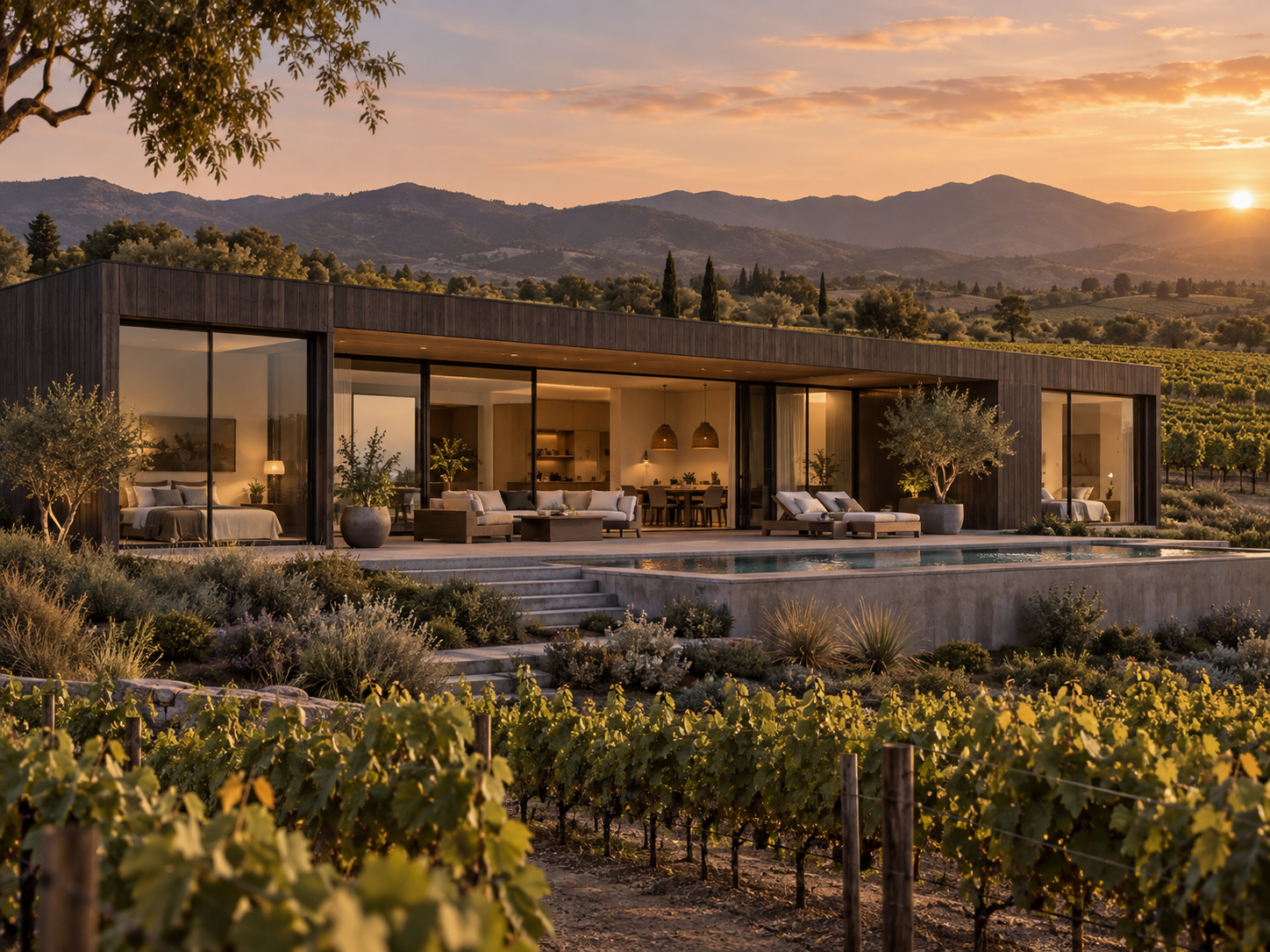Vivienda conceptual en un viñedo